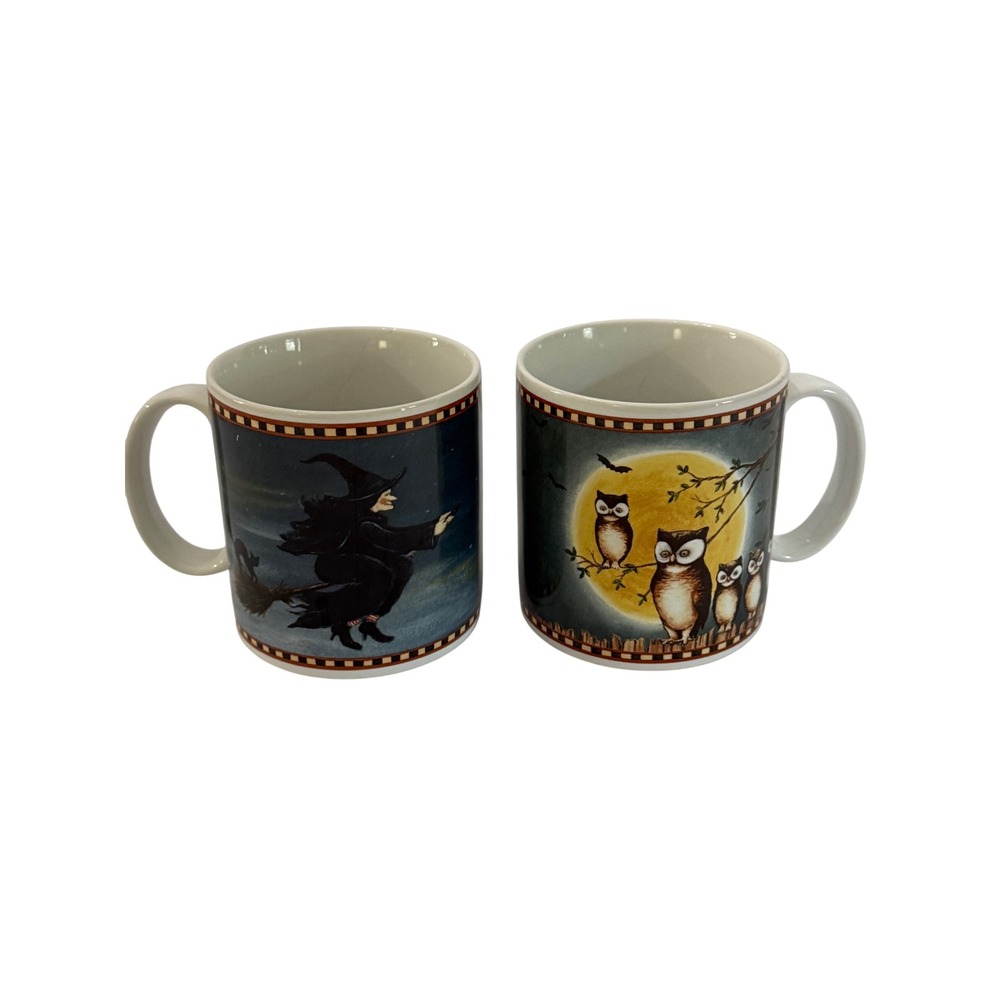 David Carter Brown Sakura Pumpkin Hollow Halloween Witch Owl Mugs Set of 2